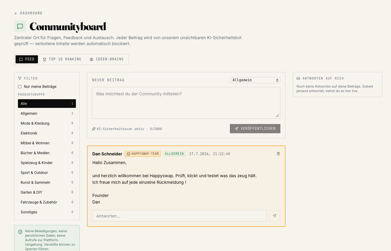 Happyswap App – Nachrichten und Communityboard