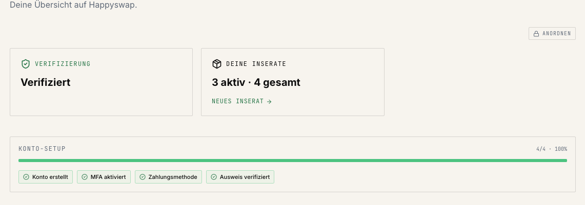 Happyswap App – Profil und Verifizierung
