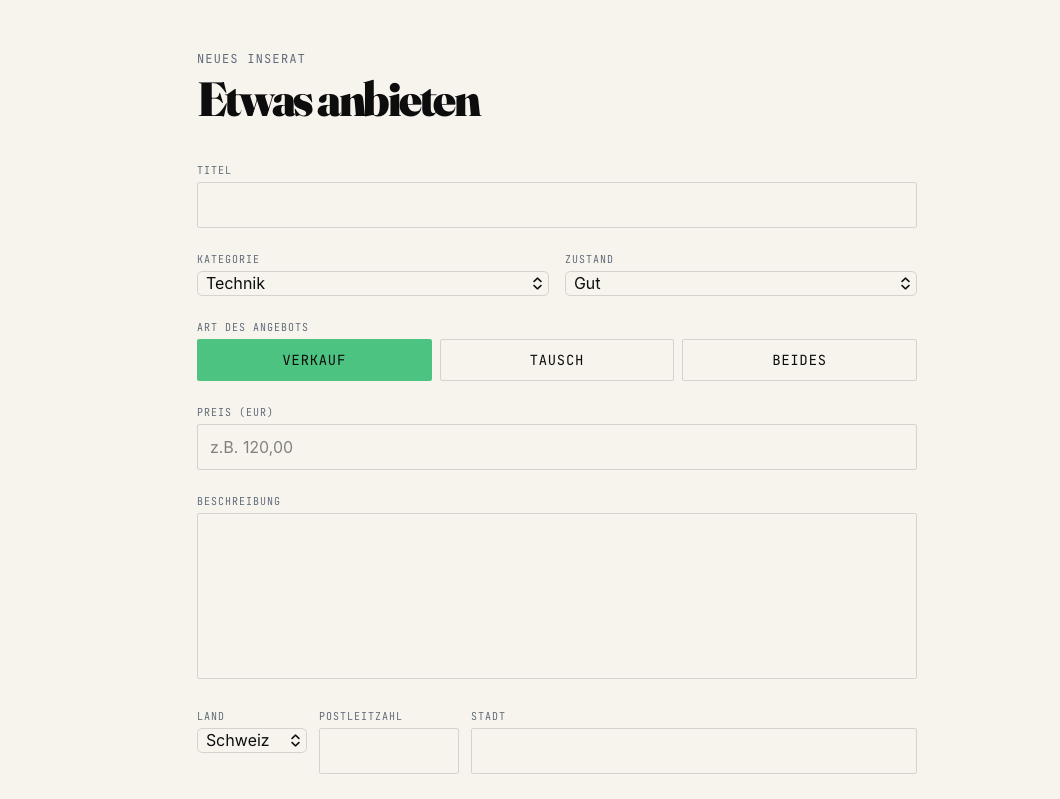 Happyswap App – Inserat einstellen