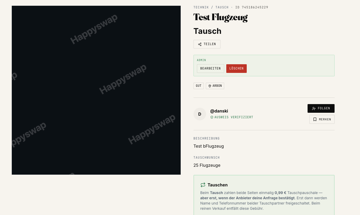 Happyswap App – Tauschabwicklung